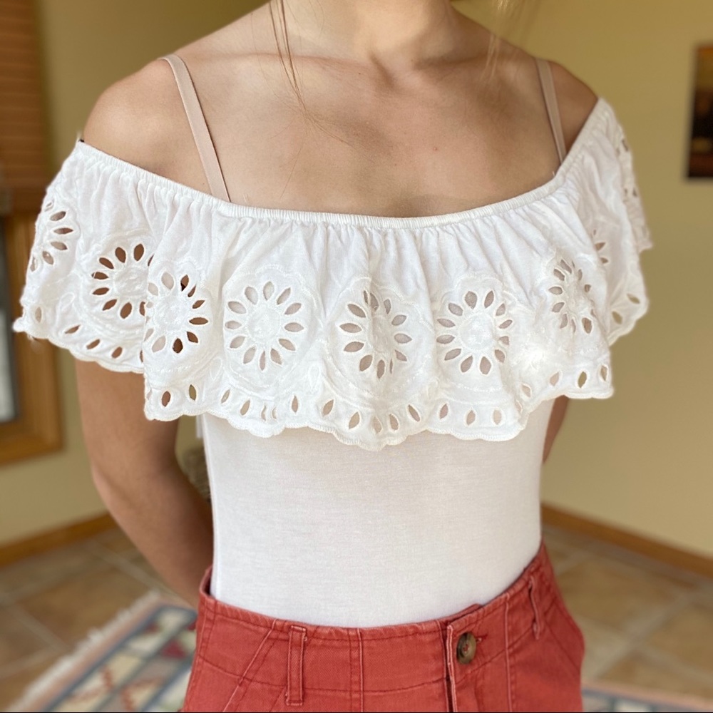 Off the shoulder lace bodysuit